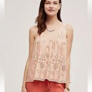 Anthropologie Vanessa Virginia Sadie Peach Eyelet Swing Tank Top